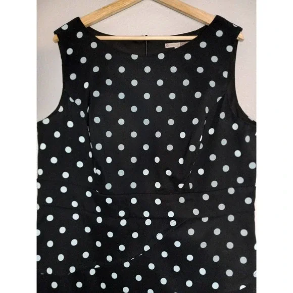 Signature Sabrina Formal Career Pencil Polka Dot Sleeveless Black Blue 16W Dress - Picture 8 of 11